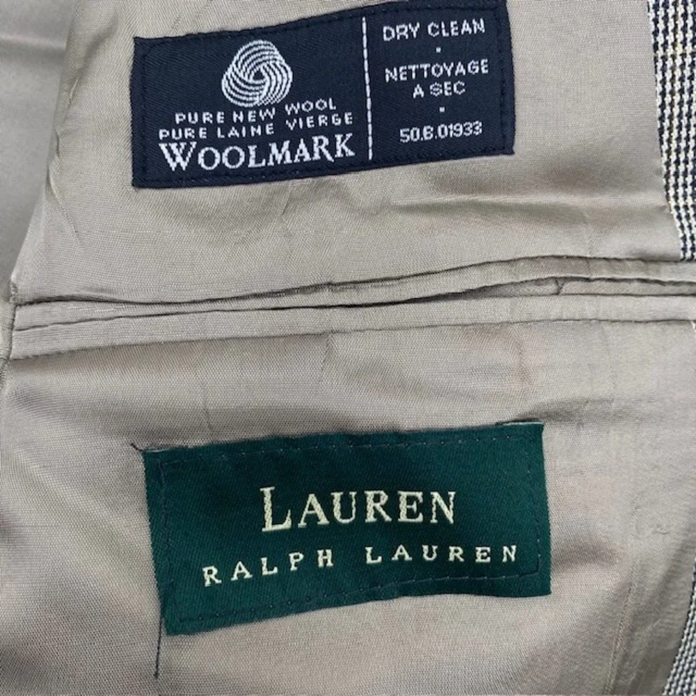 Lauren‎ Ralph Lauren Blazer Sport Coat 44R Tan Brown Wool Micro Check Canada VGC